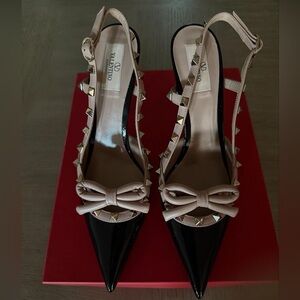 Valentino Garavani Black and Cream Studded Heels